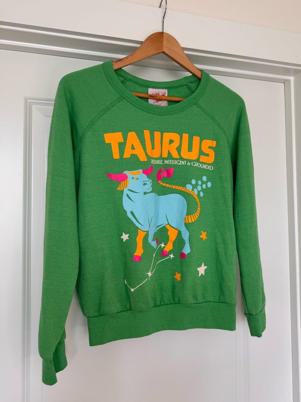 Midnight Rider Anthropologie Taurus Zodiac Green Sweatshirt Made in USA S